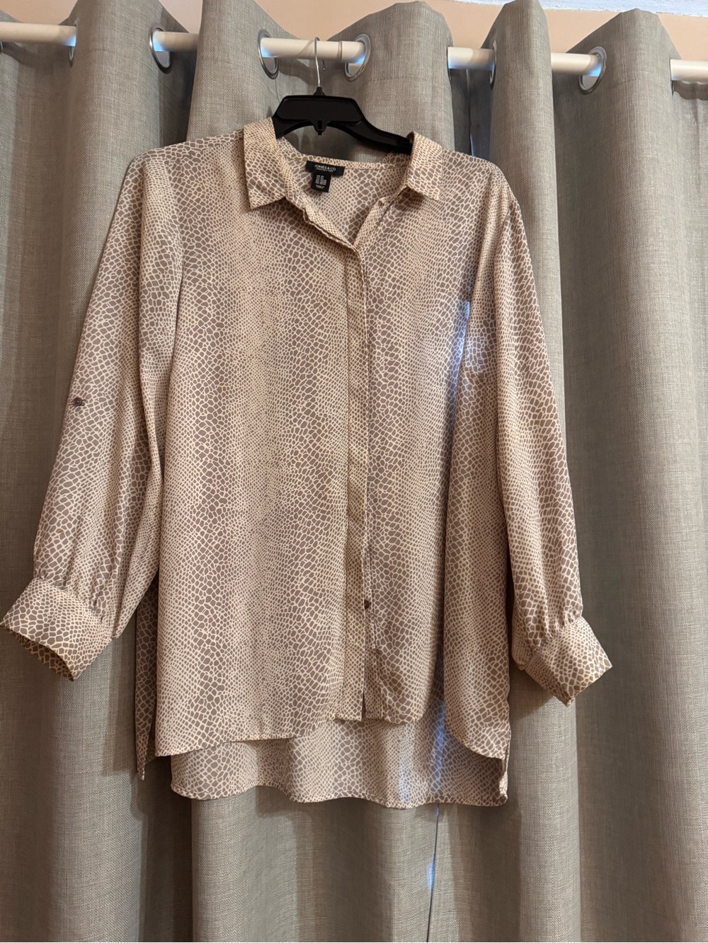 Jones & Company Beige Snake-Print Button Front Blouse